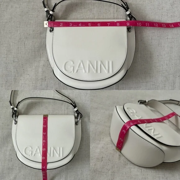Ganni Banner Saddle Leather Off-White Crossbody Bag | One Size - Picture 16 of 17